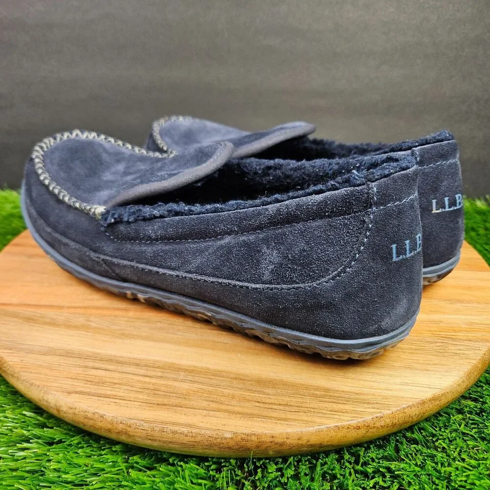 LL Bean Men's Blue Suede Fleece Lined‎ Mountain Moccasin Slippers Size 9 M